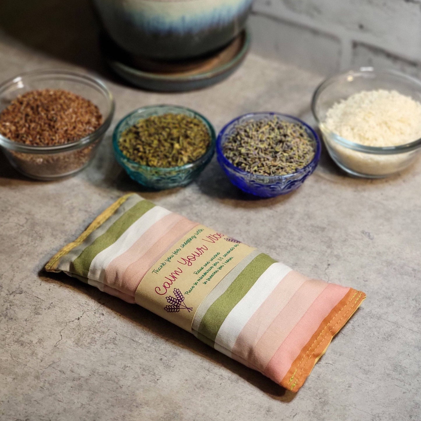 Aromatherapy Hot/Cold Weighted Eye Pillow - Soothing Pattern: Lavender Flowers / Flaxseed / Stripes