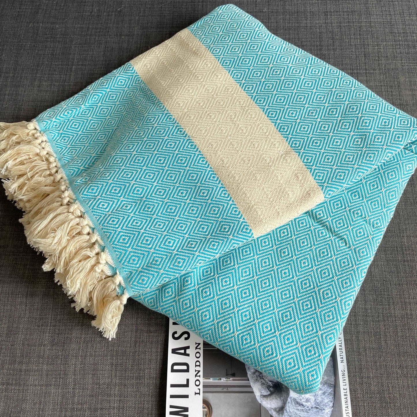 Alicia King Size Cotton Bed Throw XL | Teal - Wildash London