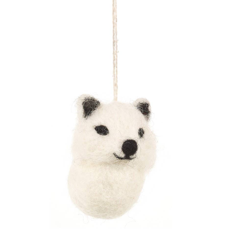 Baby Arctic Fox | Handmade Felt Biodegradable | Christmas Hanging - 6cm x 6cm - Wildash London