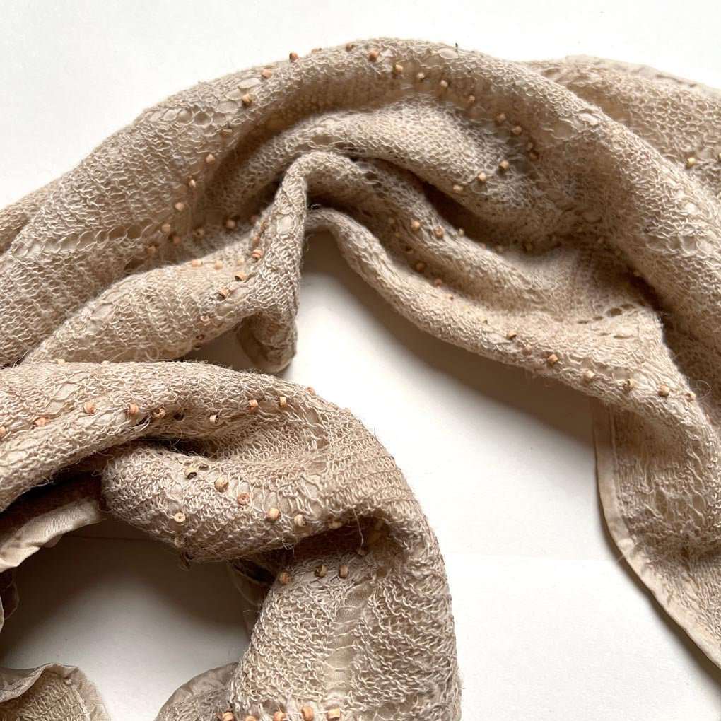 Baldoti Nettle Silk Lined Gossamer Scarf | Fawn - Wildash London