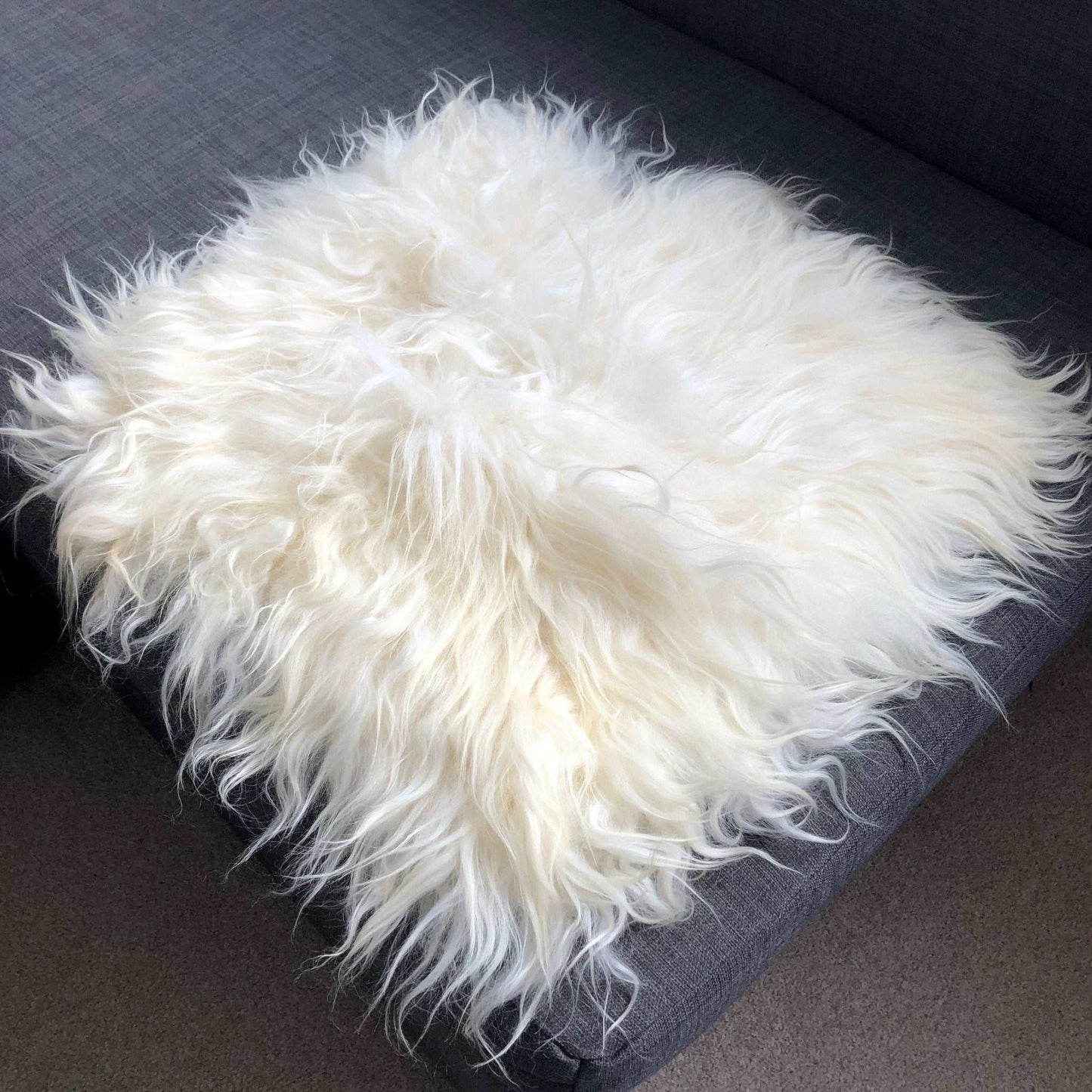 British Curly Sheepskin Seat Cover Ivory Cream White ::: Square 37cm - Wildash London