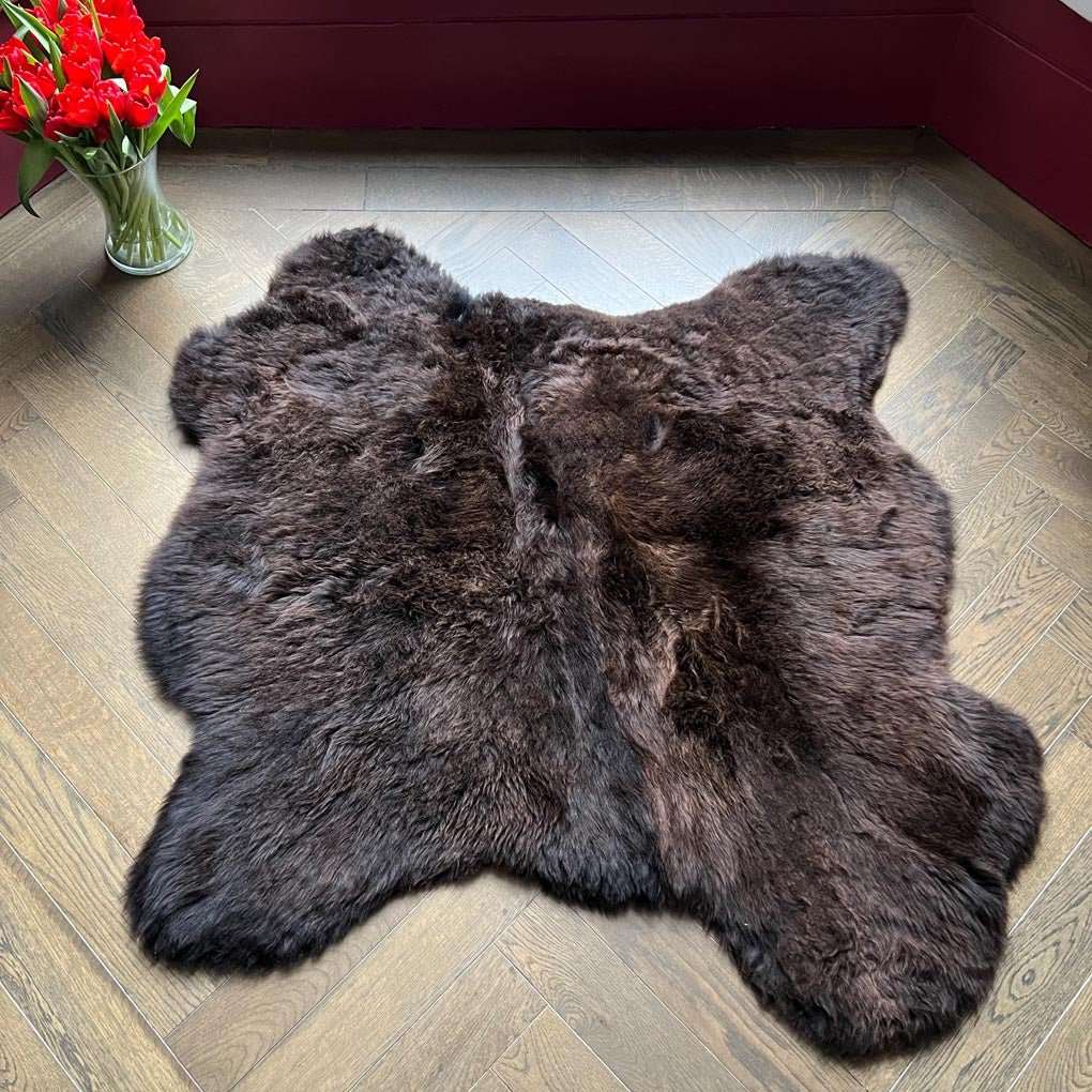 British Sheepskin Rug 100% Natural Brown Sheep Skin Throw ALL SIZES | Double, Triple, Quad, Penta, Sexto, Octo - Wildash London