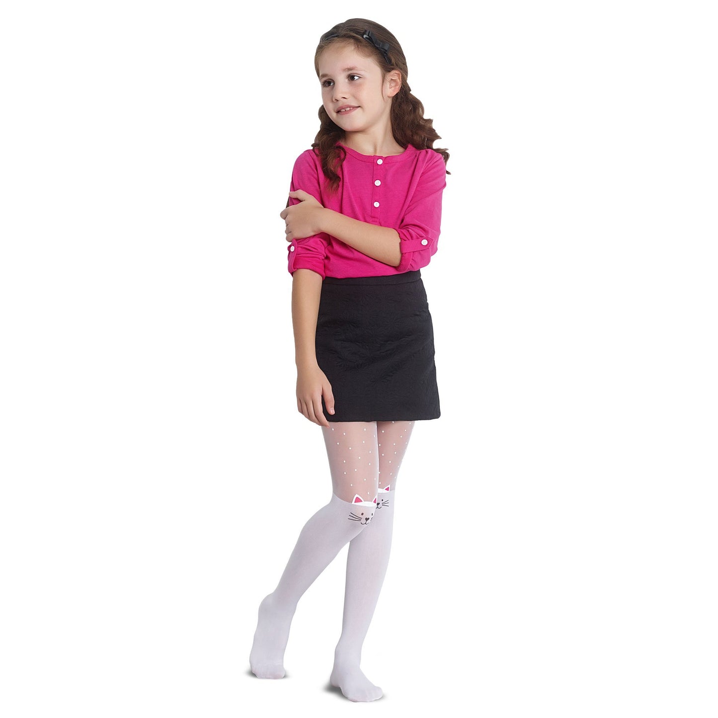Cat on the Knees White Girls Fashion Tights 30 Denier - Wildash London