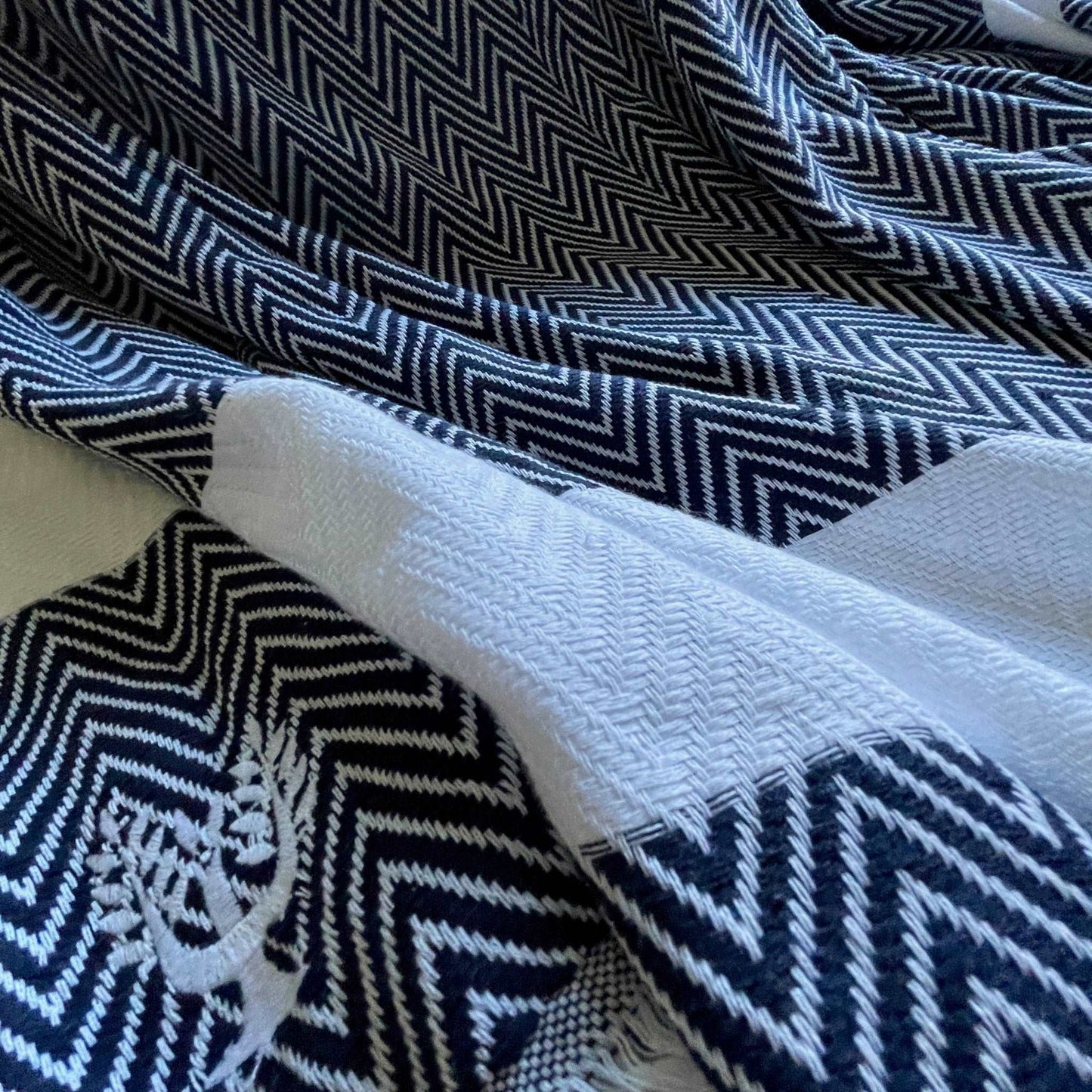 Chevron Organic Cotton Handloomed Throw - Navy - Wildash London