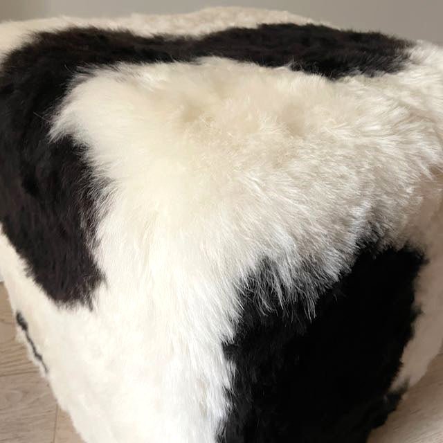 Cubist Pouffe Icelandic Shorn Sheepskin Footstool | Spotted Shorn - Wildash London