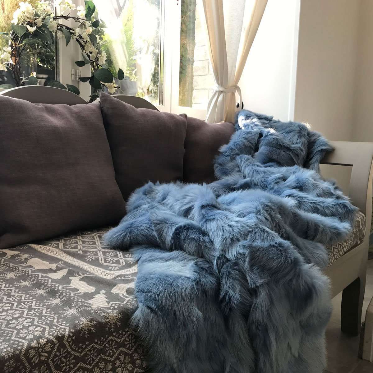 Duck Egg Blue Tuscan Shearling Throw | Sheepskin Rug | Fleece Blanket - Wildash London