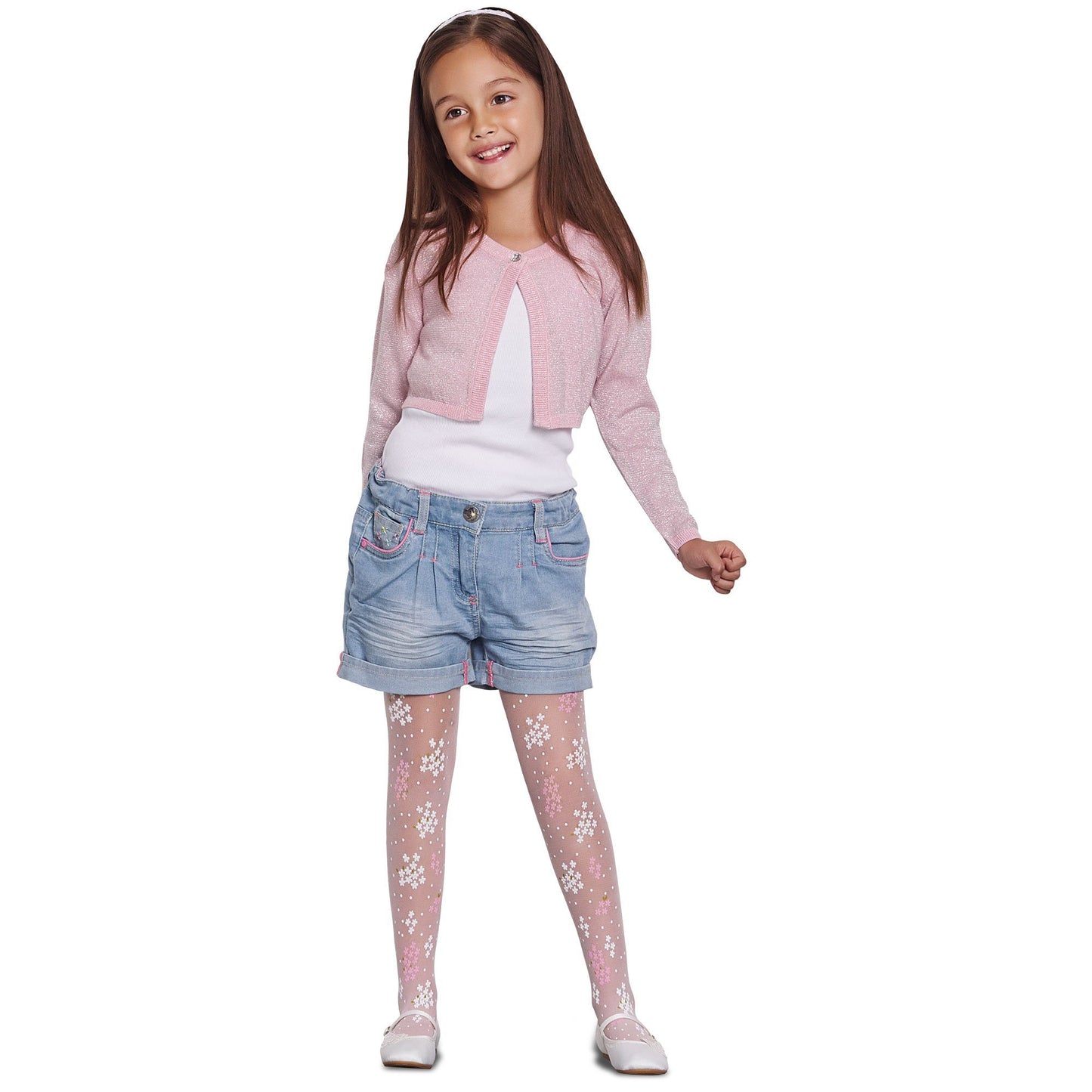 Floral Pink & White Posy Tights 15 Denier - Wildash London