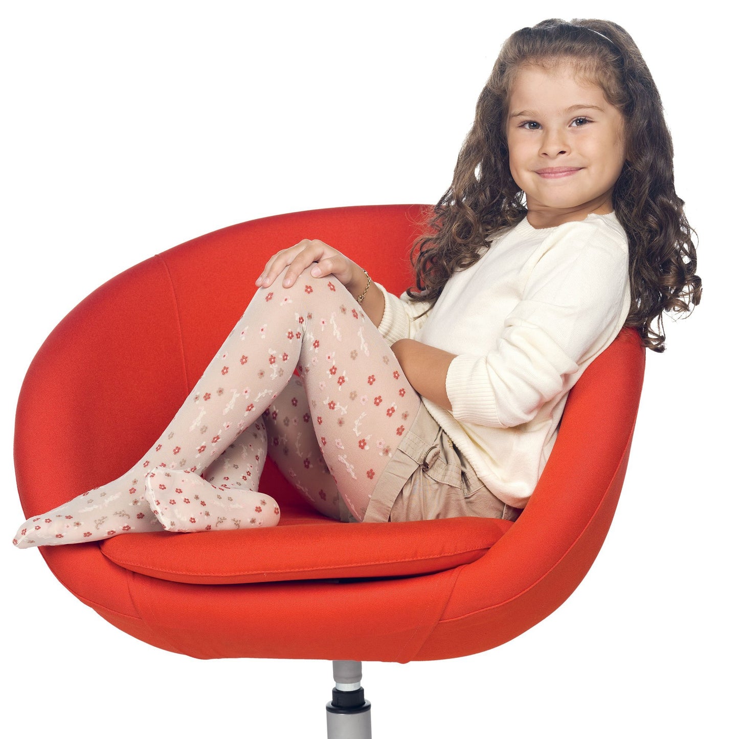 Flower Power Poppy Girls Fashion Tights 20 Denier - Cream - Wildash London