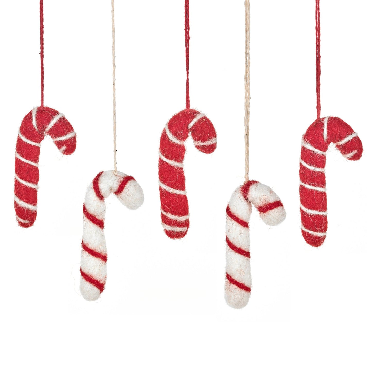 Handmade Felt Candy Cane | Hanging Decorations - Set of 5 - Wildash London