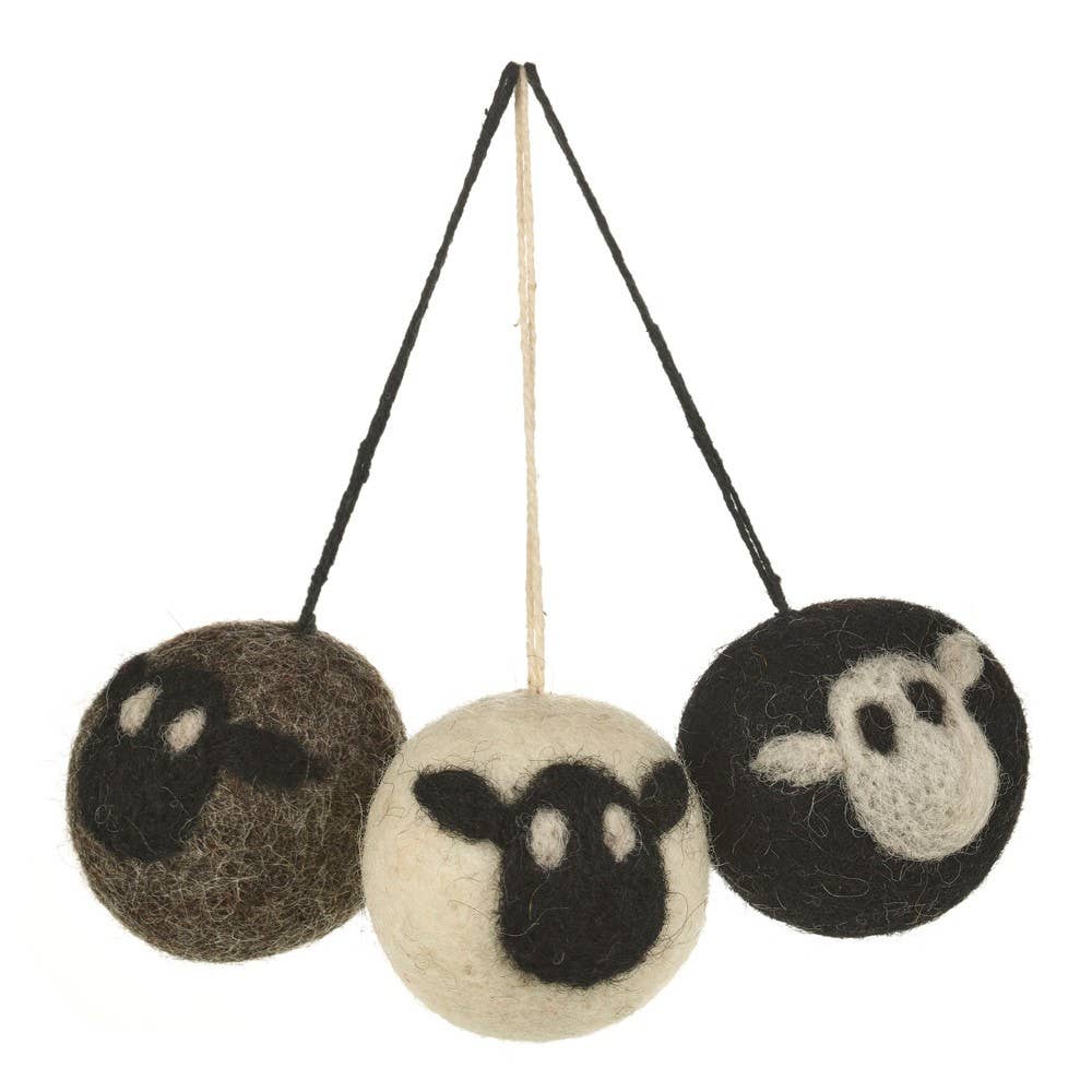 Handmade Felt Sheep Baubles Hanging Easter | Biodegradable - 5cm x 5cm - Wildash London
