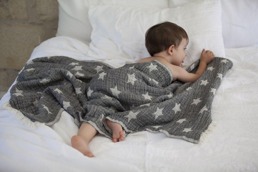 Head In The Clouds Soft Weave Star Throw - Baby Blue - Wildash London