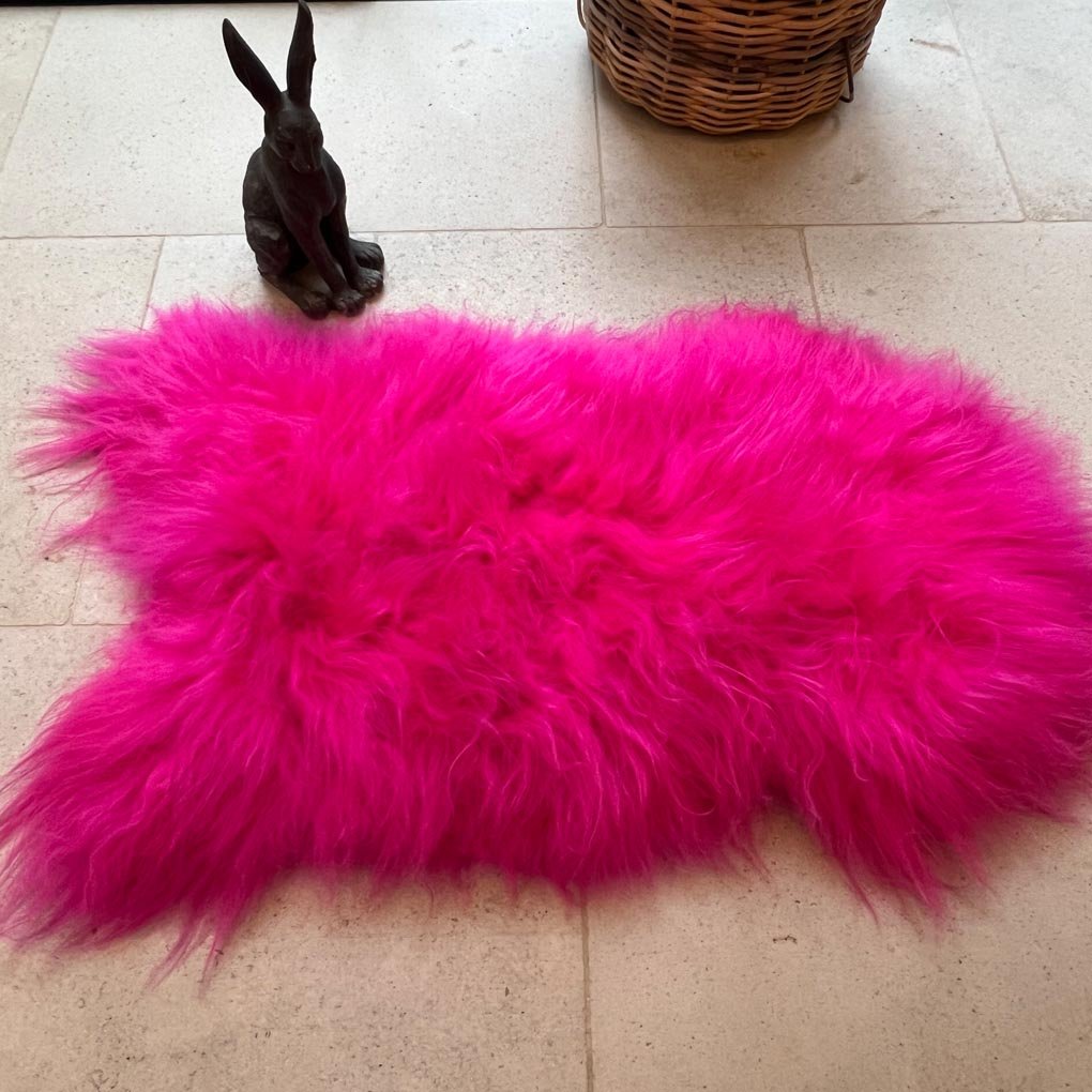 Icelandic Hot Pink Sheepskin Rug Throw 100-110cm L - Wildash London