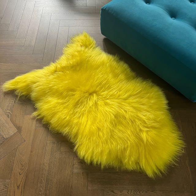 Icelandic Longhair Sheepskin Throw | Rug | Bright Yellow | Large - Wildash London