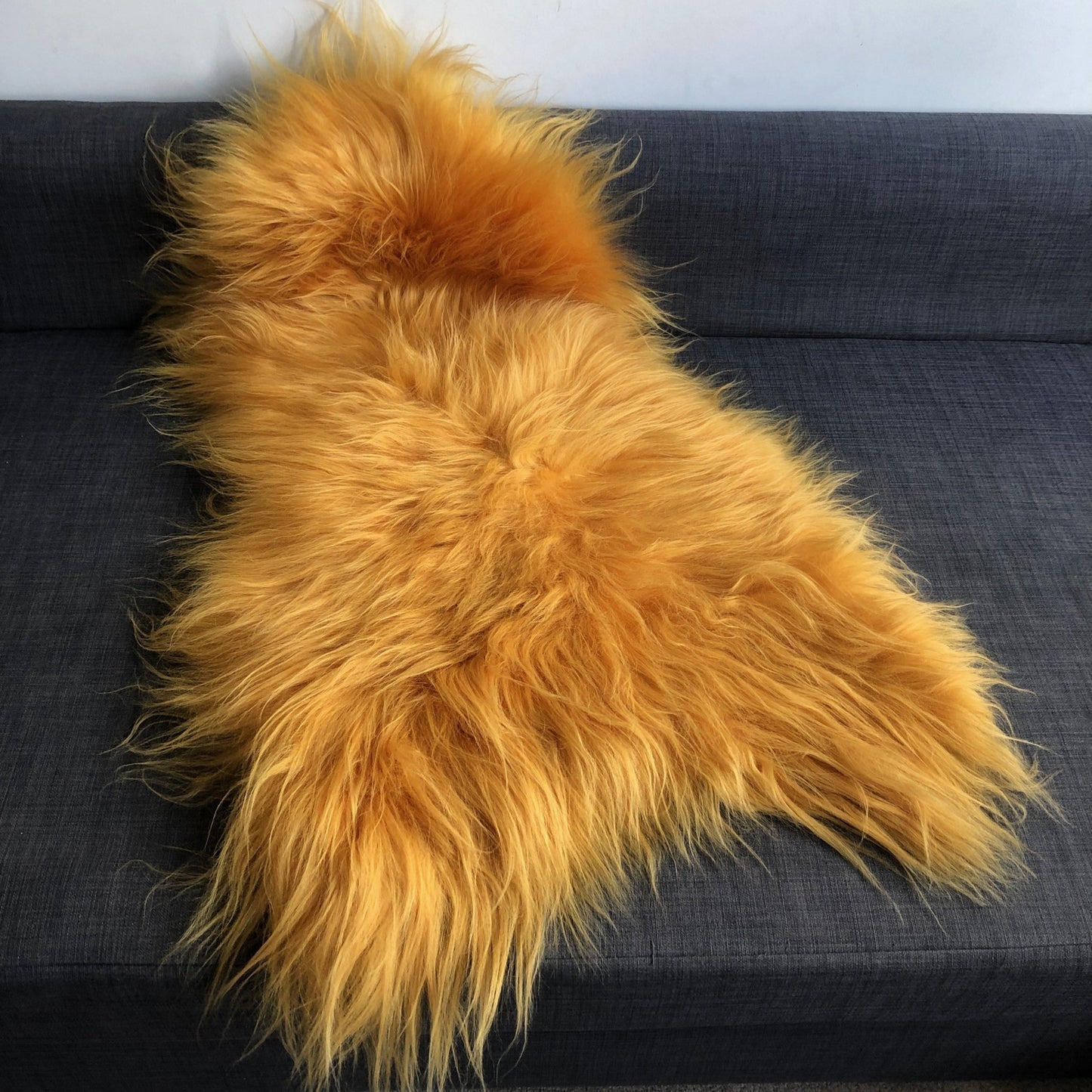 Icelandic Longhair Sheepskin Throw | Sheep Skin Rug | Marigold Yellow - Wildash London
