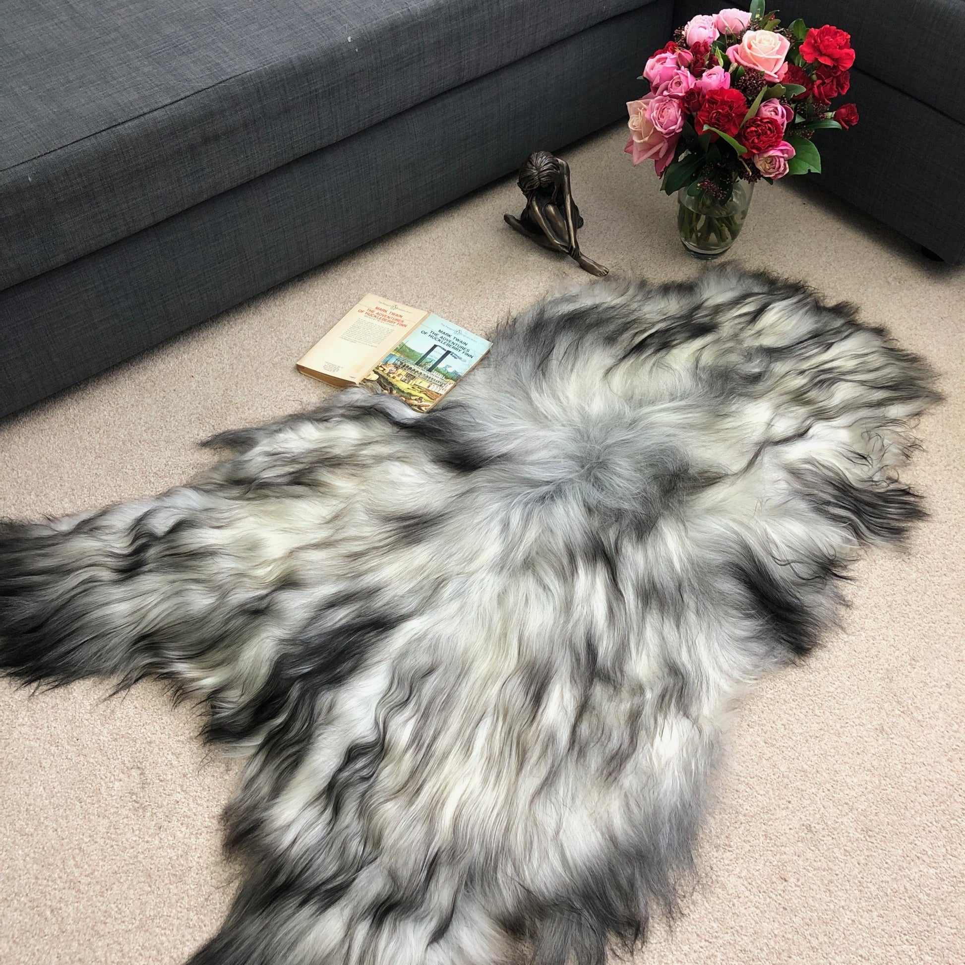 Icelandic Natural Grey Undyed Longhair Sheepskin Unique Ecofriendly Sustainably Tanned 0216ILLGR01 - Wildash London