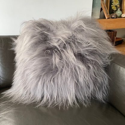Icelandic Sheepskin Natural Long Cool Grey Cushion Square Double Sided - Wildash London