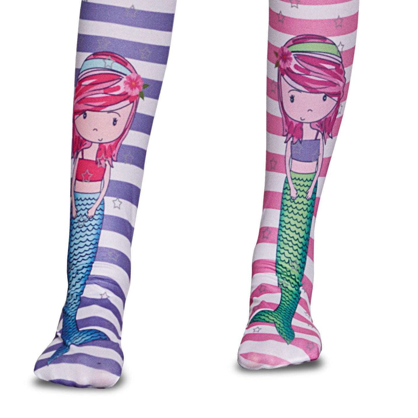 Lovely Little Mermaid Super Soft Multistripe Girls Fashion Tights 50 Denier - Wildash London