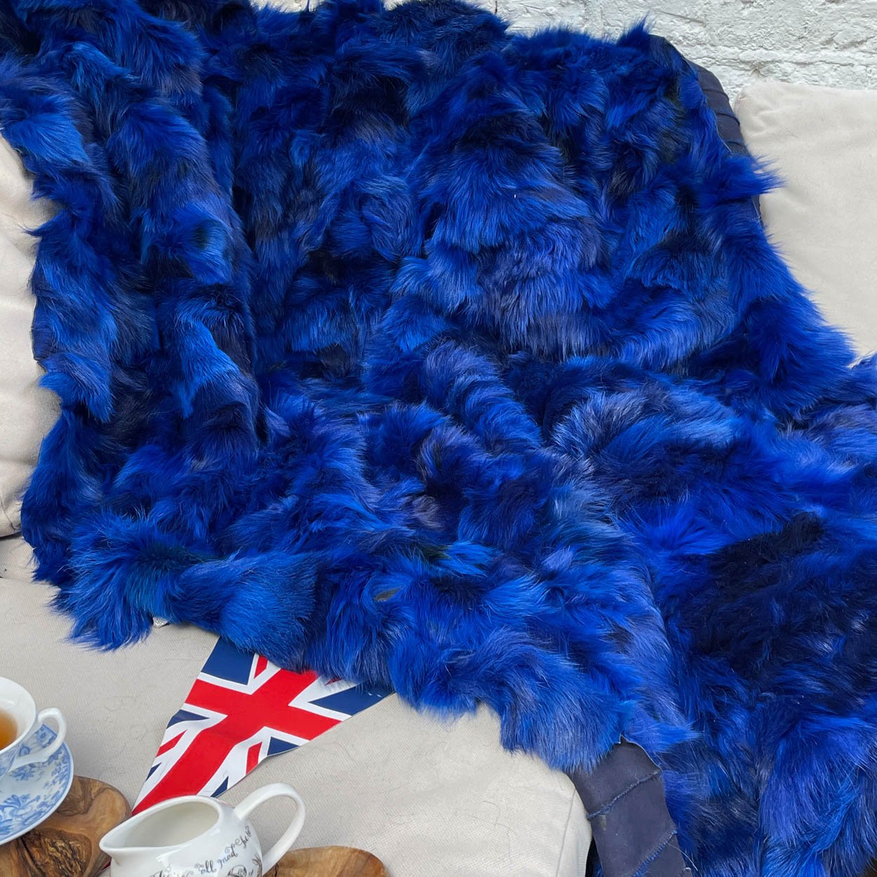 Rich Royal Blue Shearling Throw | Fur Blanket | Sheepskin Rug | JUB2206 - Wildash London