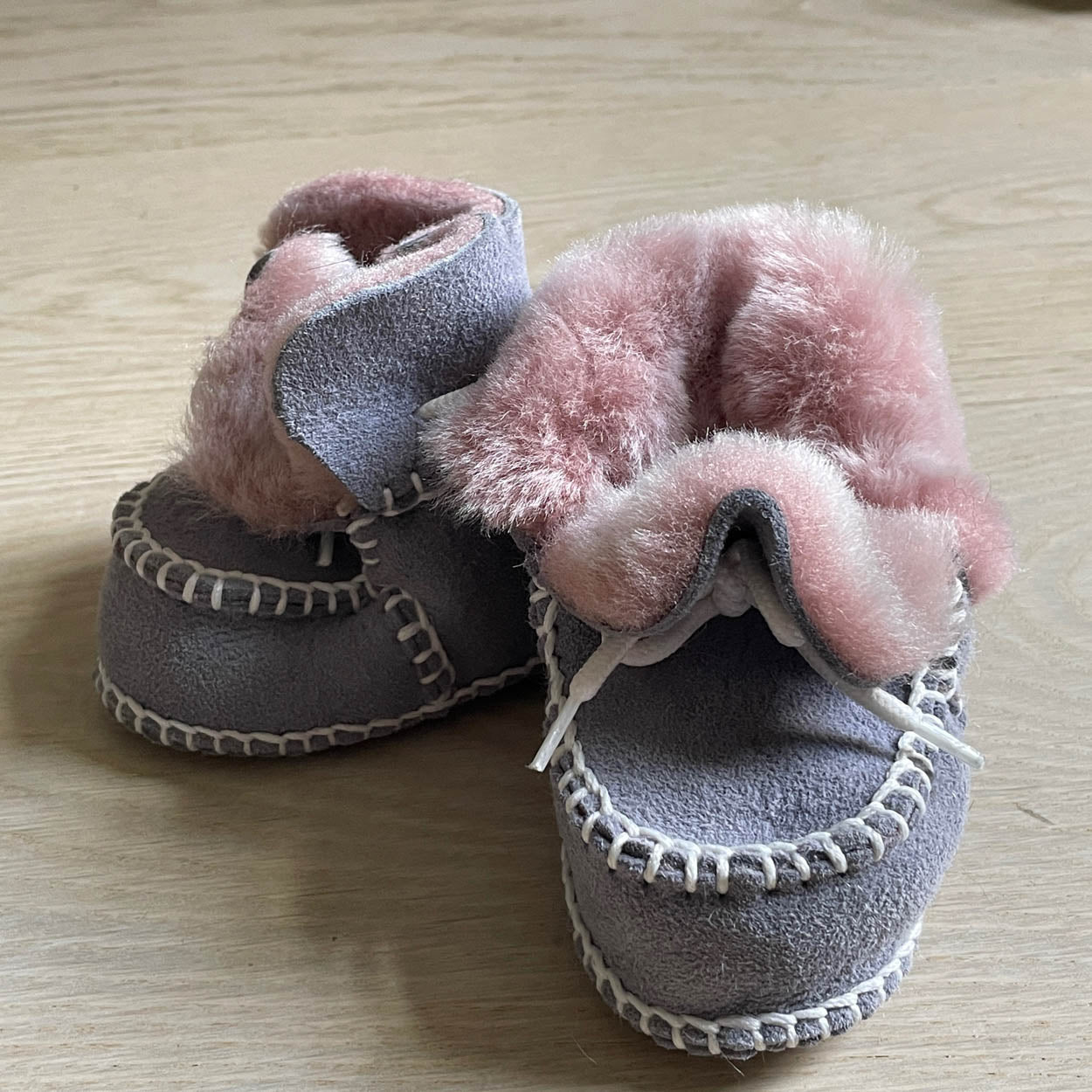 Shearling Sheepskin Baby Booties Baby Blue Suede Pink Fleece