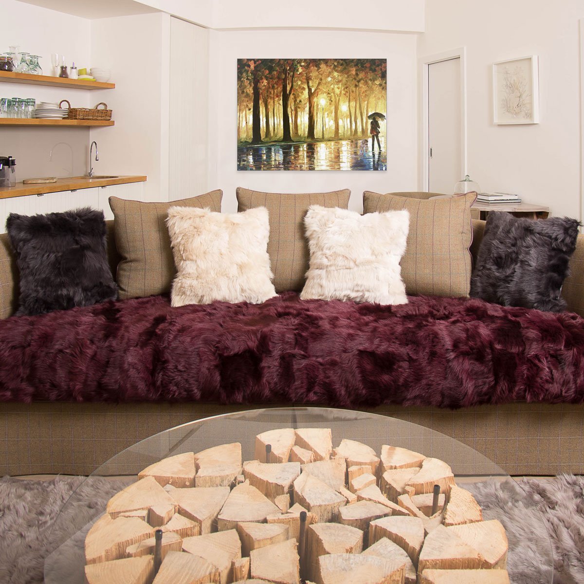 Shearling Cushion Square 45cm Raven Grey & Black Baby Cord - Wildash London