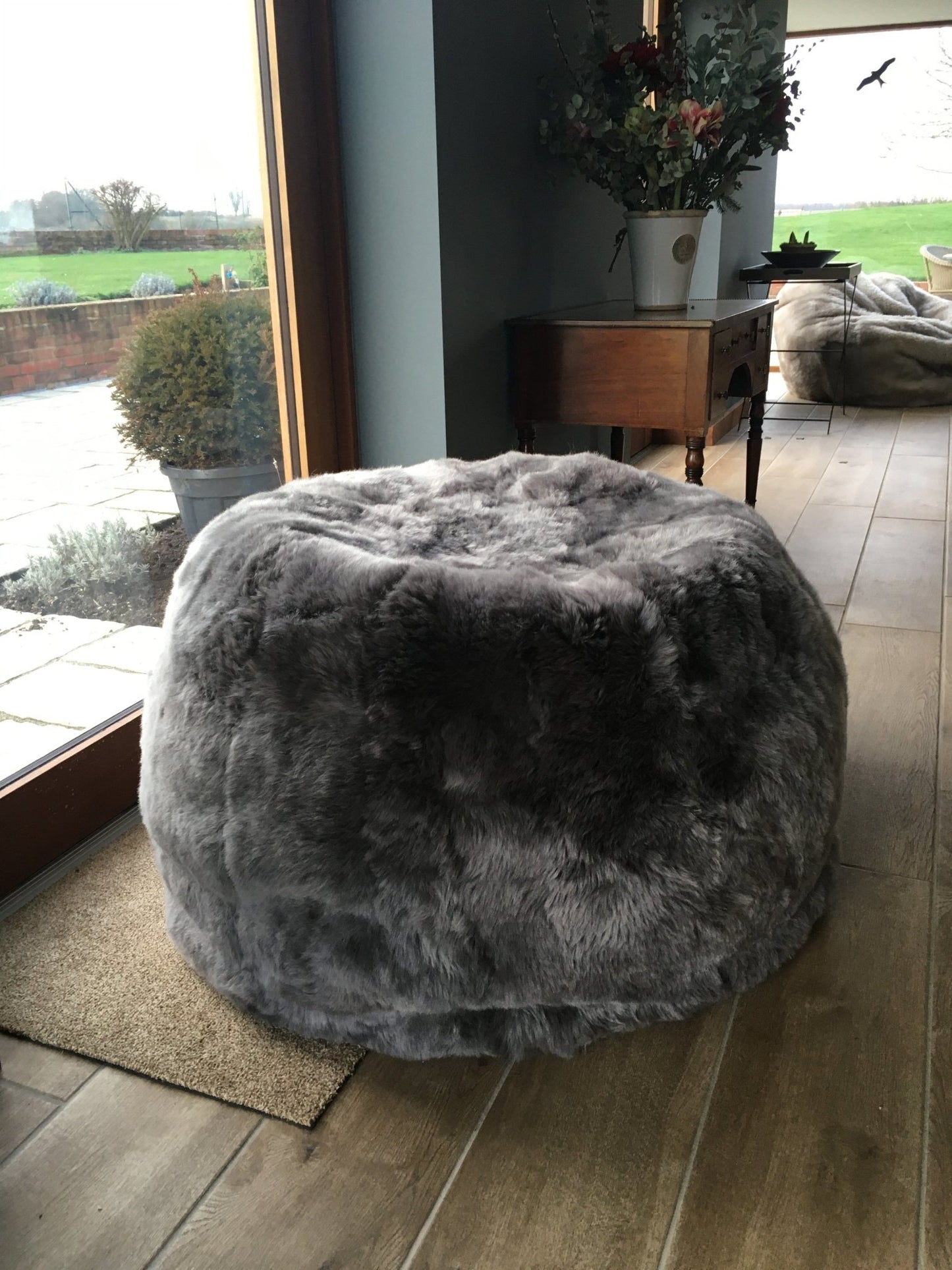 Sheepskin Beanbag Chair 100% Natural Icelandic Shorn Sheepskin Cool Grey Bean Bag - The Pillbox - Wildash London