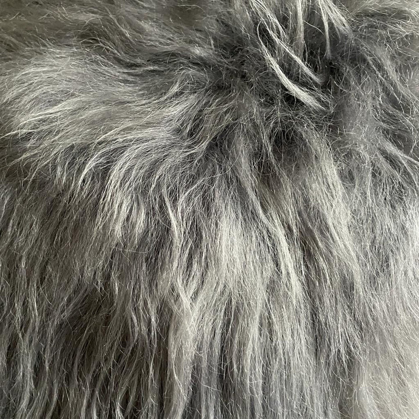 The Boule Icelandic Sheepskin Pouffe Long Fur - Cool Grey - Wildash London