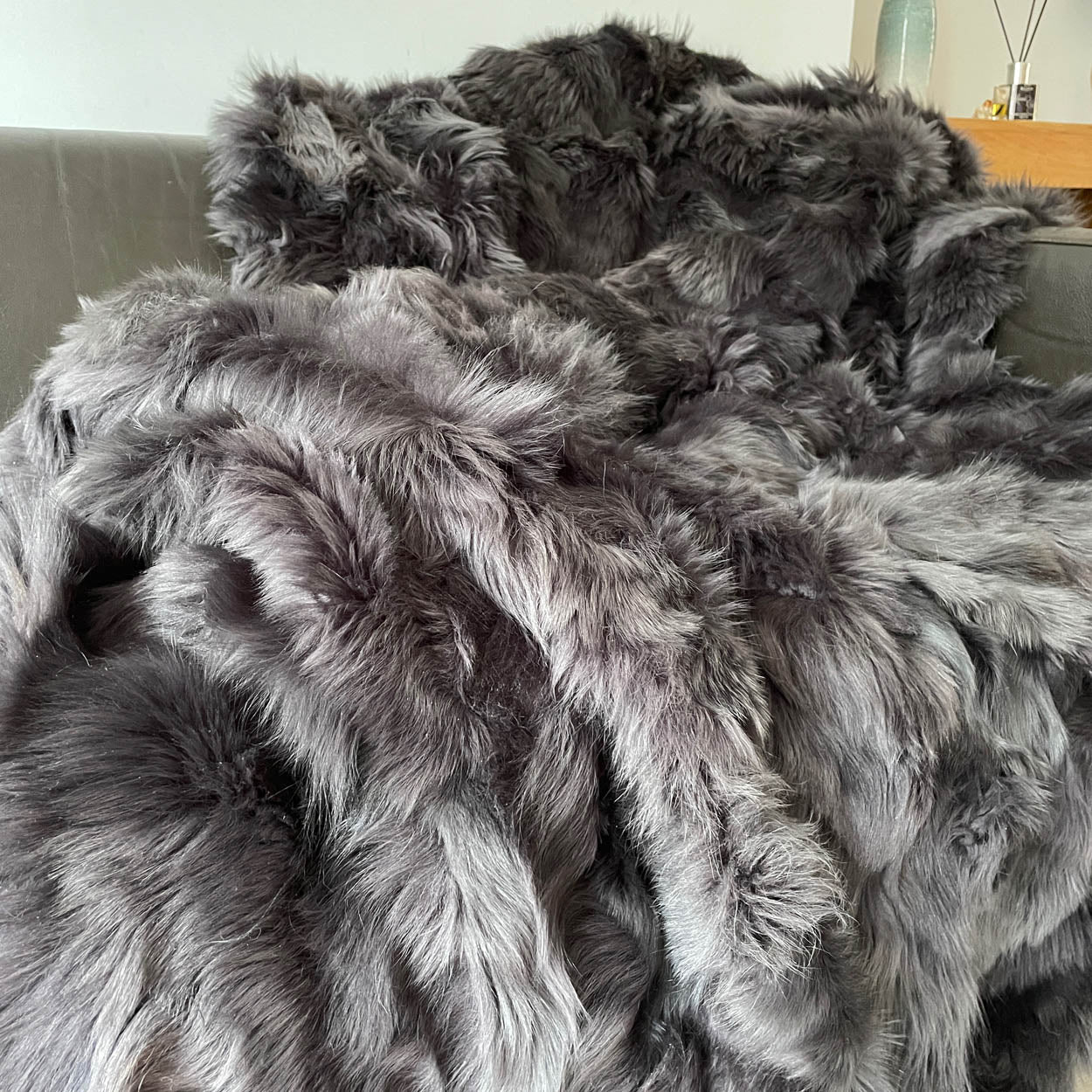 Toscana Shearling Throw Anthracite Grey | Sheepskin Rug | Fur Blanket - Wildash London