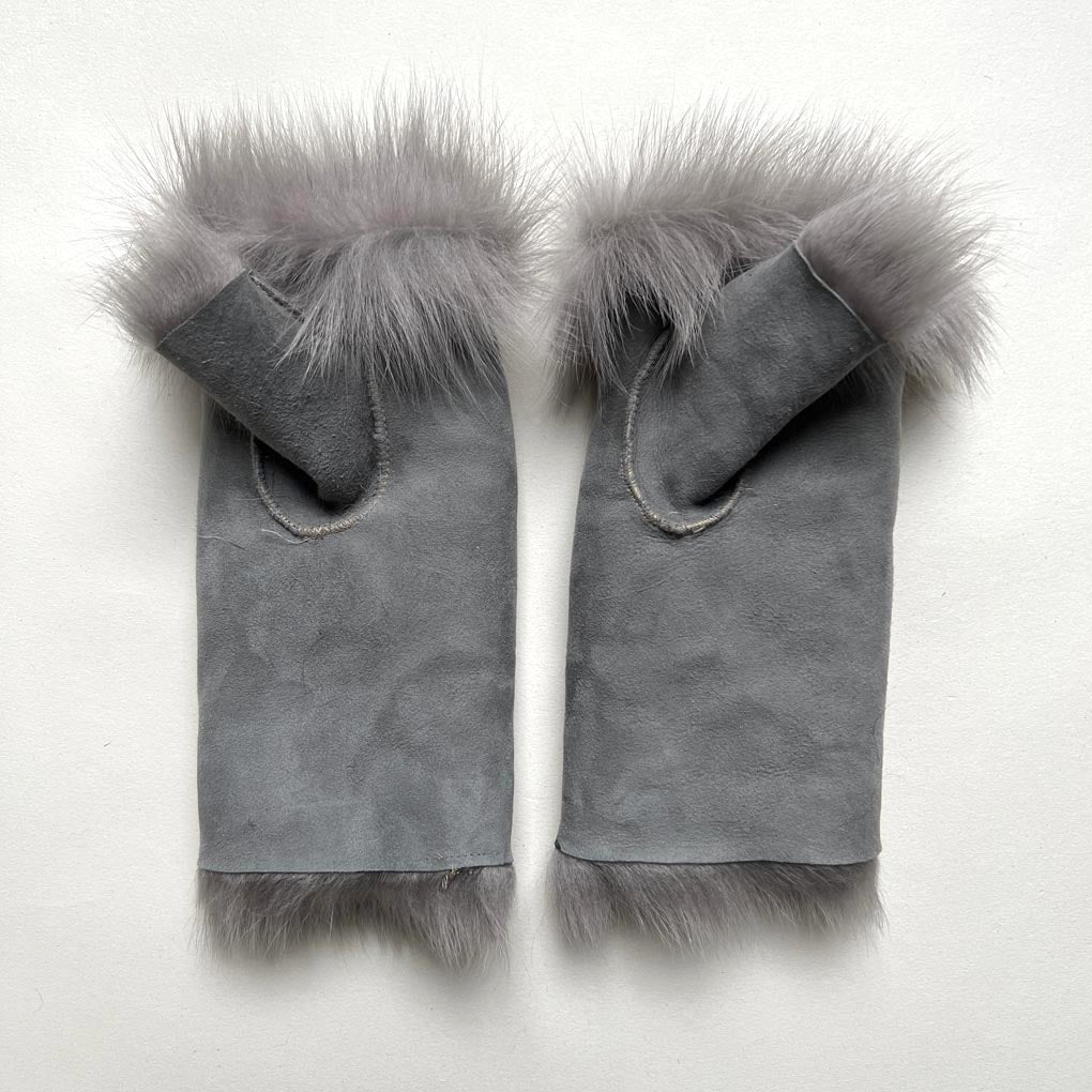 Tuscan Shearling Fingerless Reversible Sheepskin Gloves | Long Cuff | Dolphin Grey - Wildash London