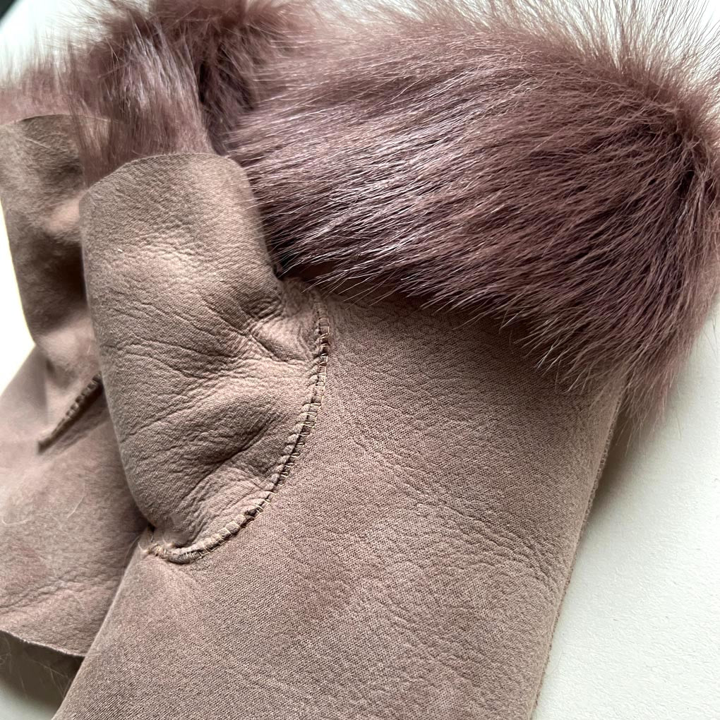 Tuscan Shearling Fingerless Reversible Sheepskin Gloves ::: Short Cuff ::: Taupe - Wildash London