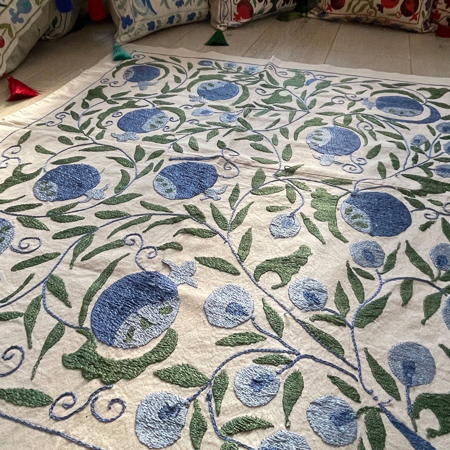 Uzbeki Suzani Hand Embroidered Textile Wall Hanging | Home Décor | Square | 100cm x 100cm SUZ0410001 - Wildash London