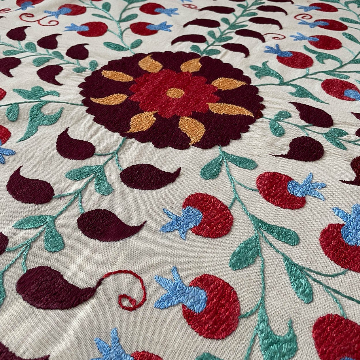 Uzbeki Suzani Hand Embroidered Textile Wall Hanging | Home Décor | Throw | 110cm x 158cm SUZ220518010 - Wildash London