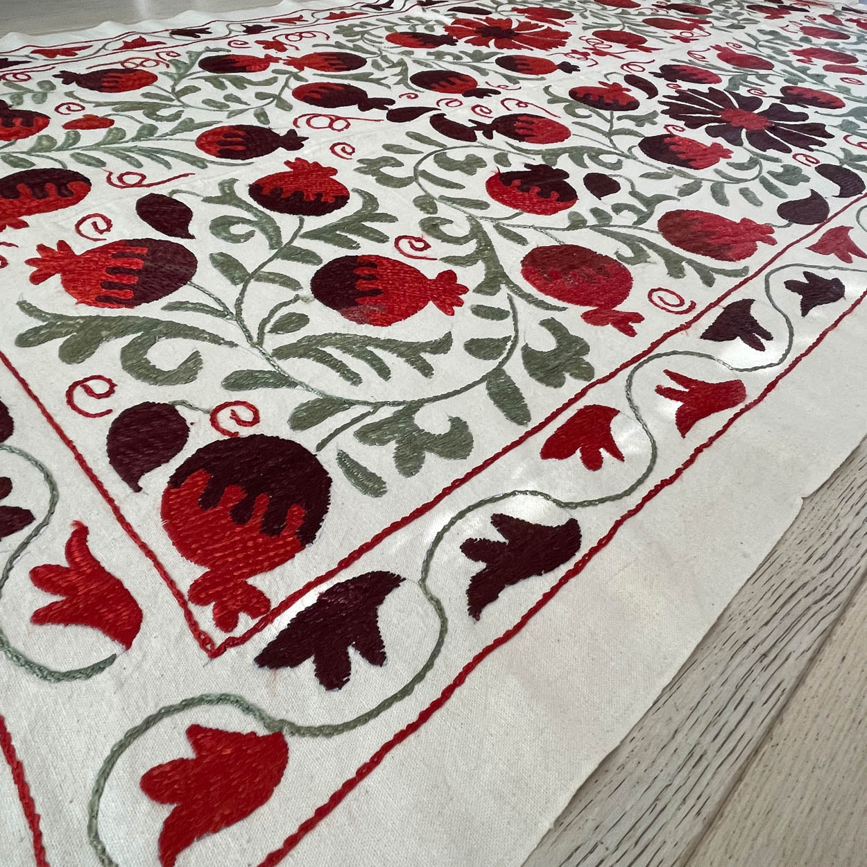 Uzbeki Suzani Hand Embroidered Textile Wall Hanging | Home Décor | Throw | 99cm x 182cm SUZ220518006 - Wildash London