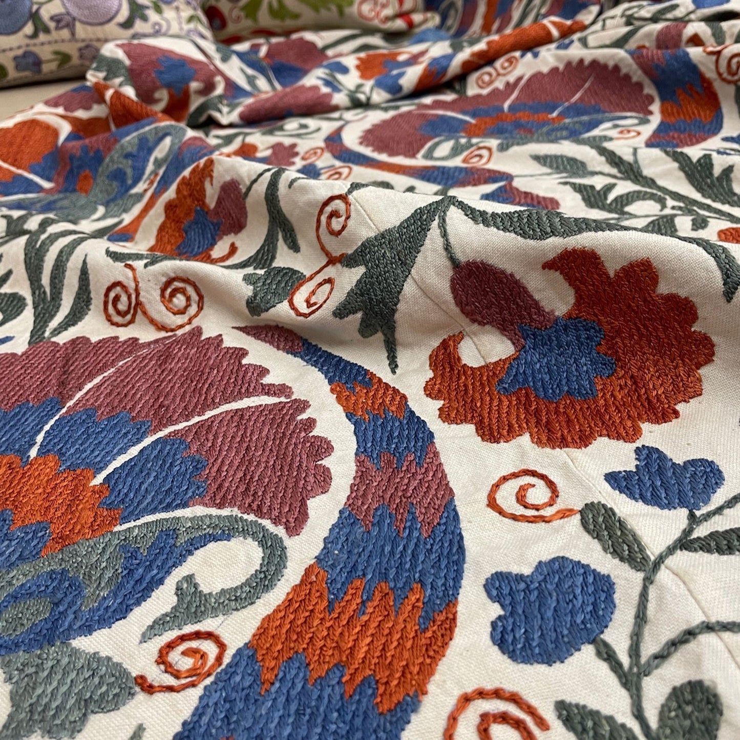 Uzbeki Suzani Hand Embroidered Textile Wall Hanging | Home Décor | Throw | XL 190cm x 250cm SUZ1205001 - Wildash London