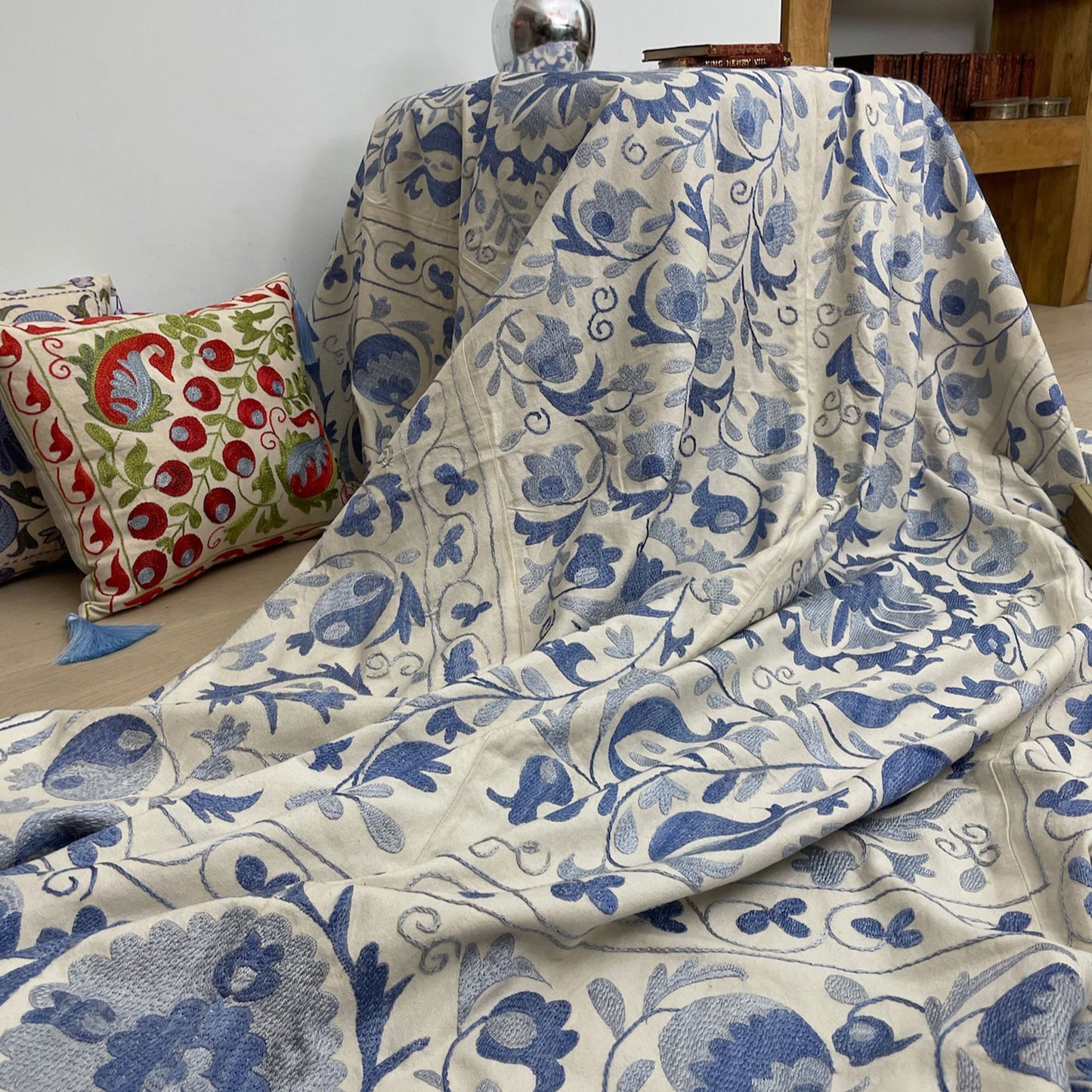 Uzbeki Suzani Hand Embroidered Textile Wall Hanging | Home Décor | Throw | XL 190cm x 250cm SUZ1205002 - Wildash London