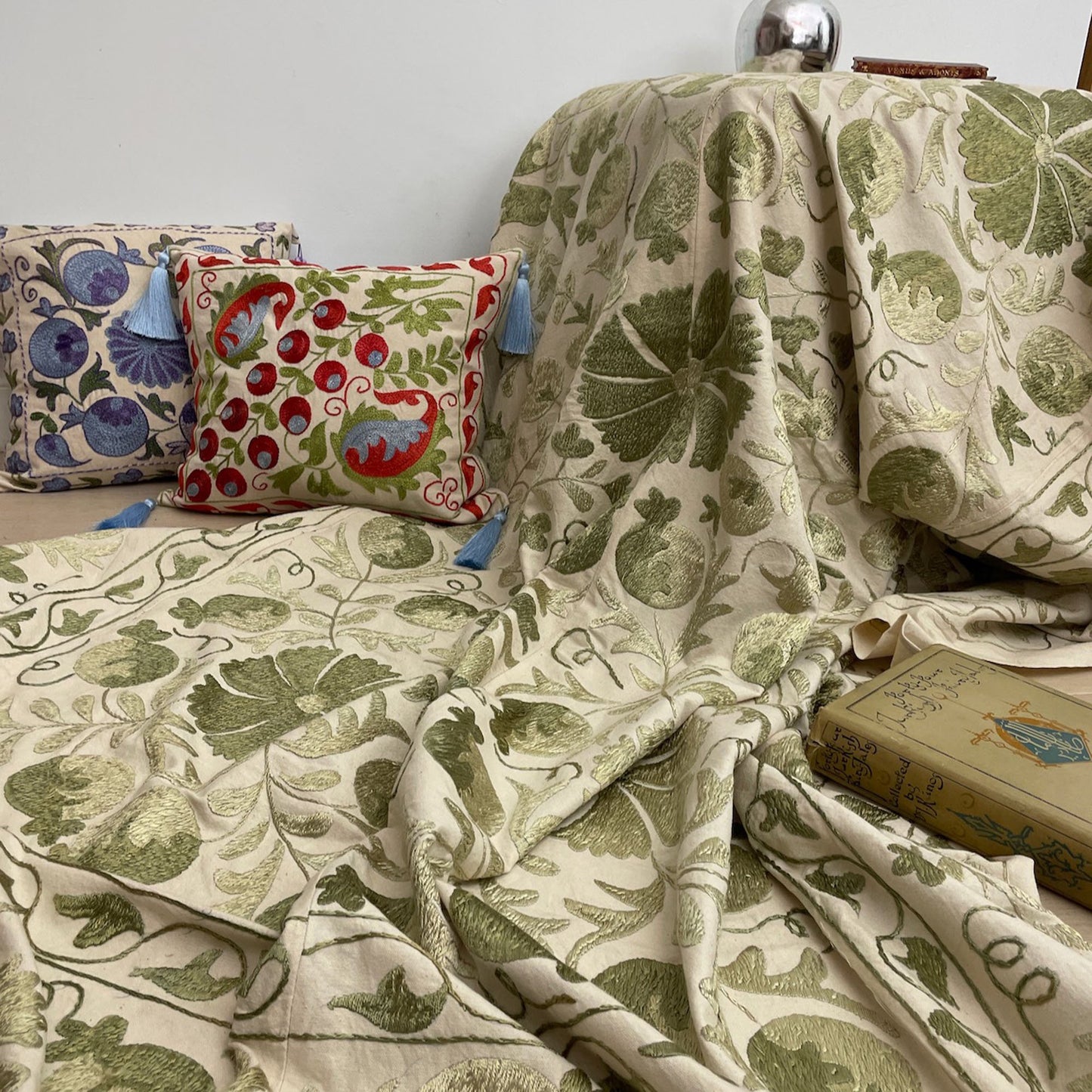 Uzbeki Suzani Hand Embroidered Textile Wall Hanging | Home Décor | Throw | XL 190cm x 250cm SUZ1205003 - Wildash London