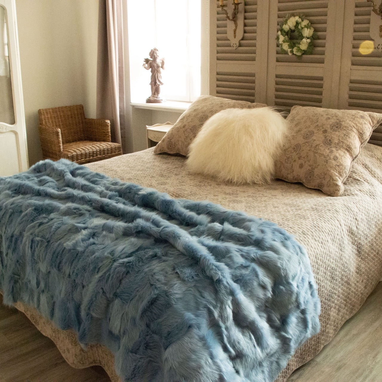 Cornish Blue Toscana Shearling Throw | Rug | Wildash London