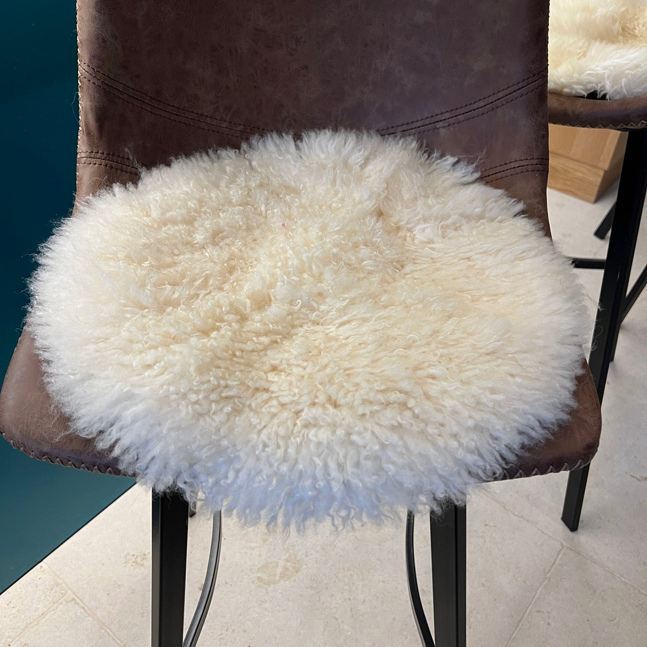 British Curly White Sheepskin Seat Pad Roundie 35cm