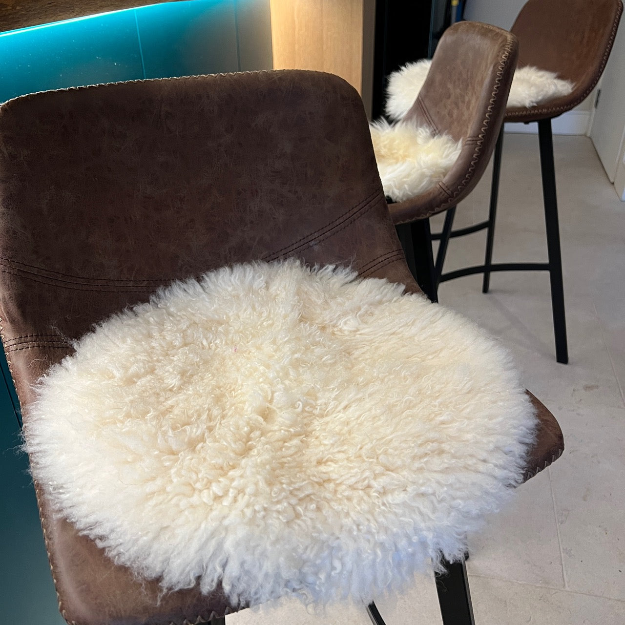 British Curly White Sheepskin Seat Pad Roundie 35cm