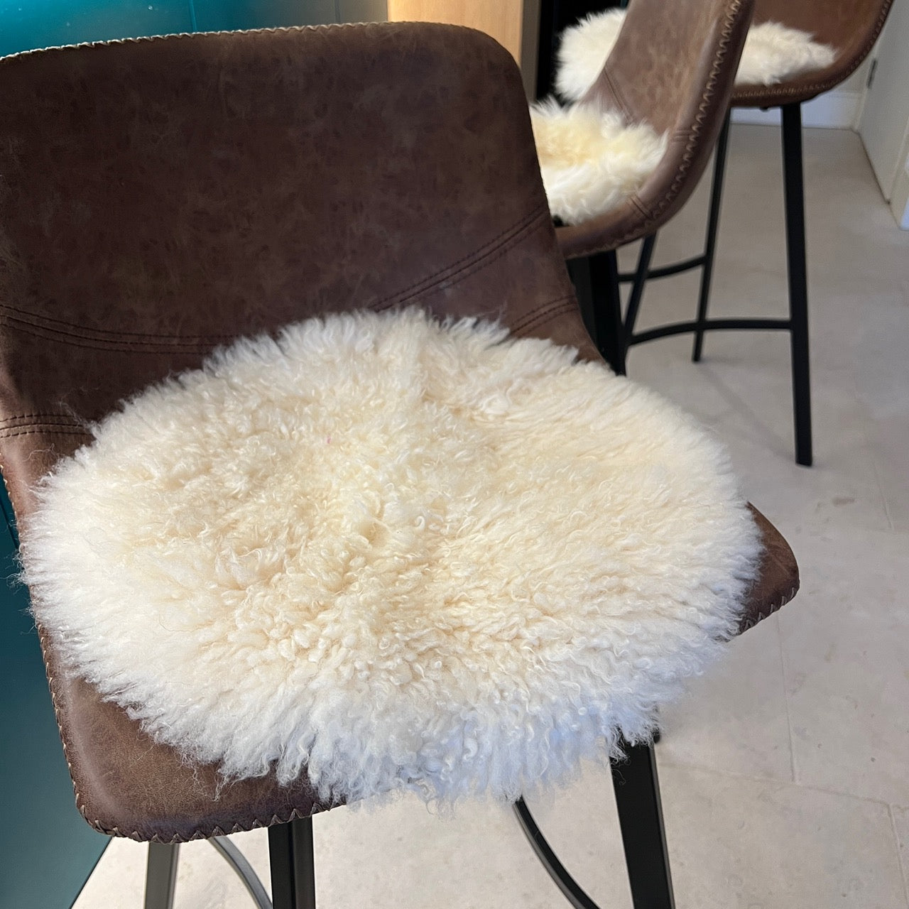 British Curly White Sheepskin Seat Pad Roundie 35cm