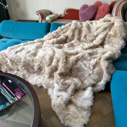 Warm Putty Beige Shearling Throw | Sheepskin Blanket | Rug | 241001