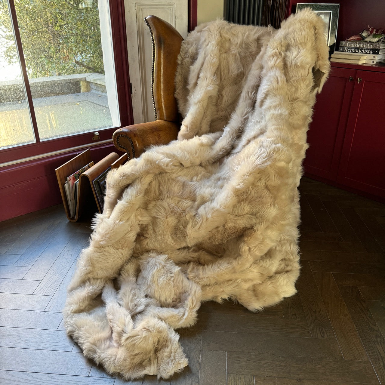 Warm Putty Beige Shearling Throw | Sheepskin Blanket | Rug | 241001