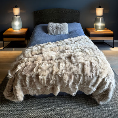 Warm Putty Beige Shearling Throw | Sheepskin Blanket | Rug | 241001