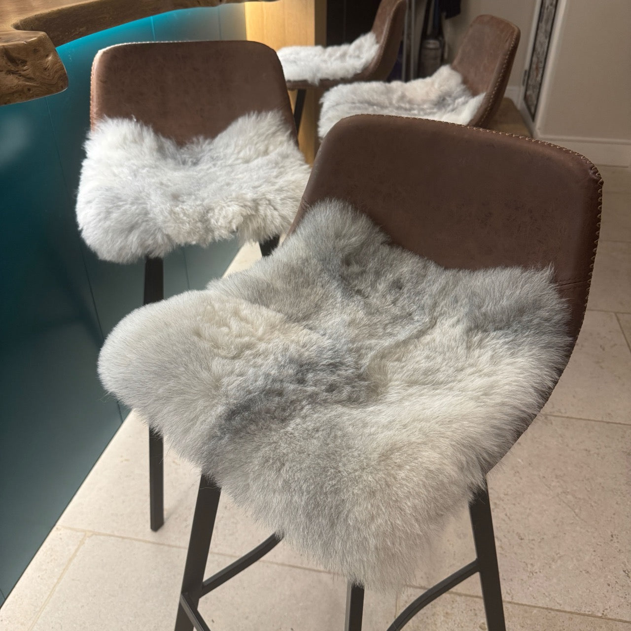 Icelandic Sheepskin Square Seat Cover – 37cm Natural Grey Shorn