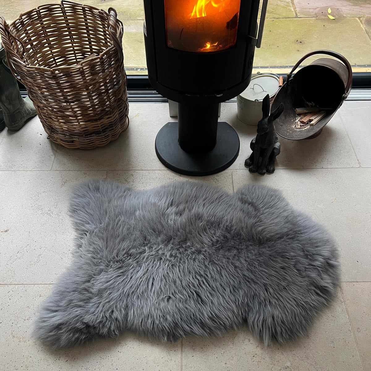 Tapis en peau de mouton britannique Jeté en peau de mouton - Gris ardoise - Hygge Nordic Décor