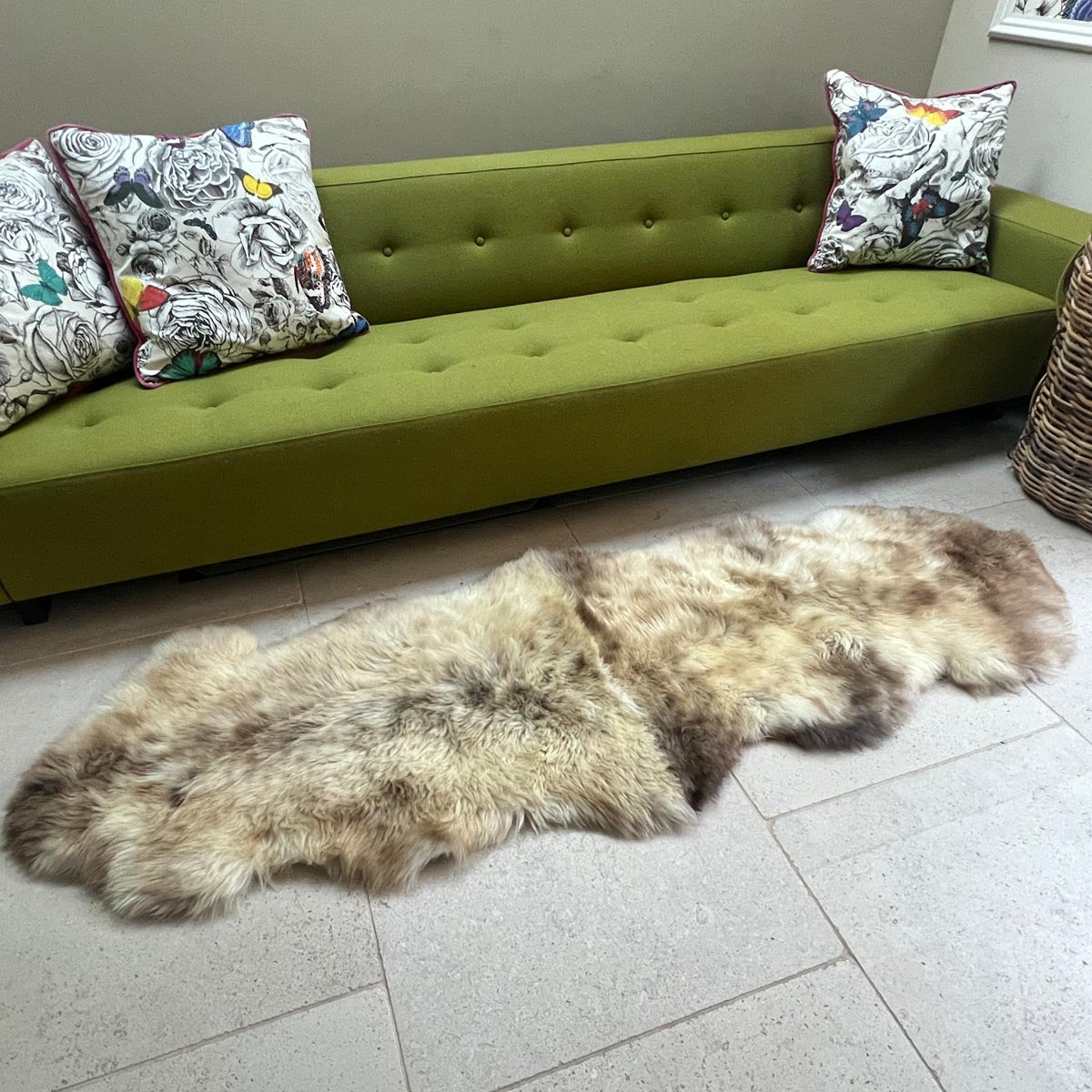 Rare Breed Champagne Mix British Sheepskin Fur Rug 100% Natural White Runner | Double Back to Back