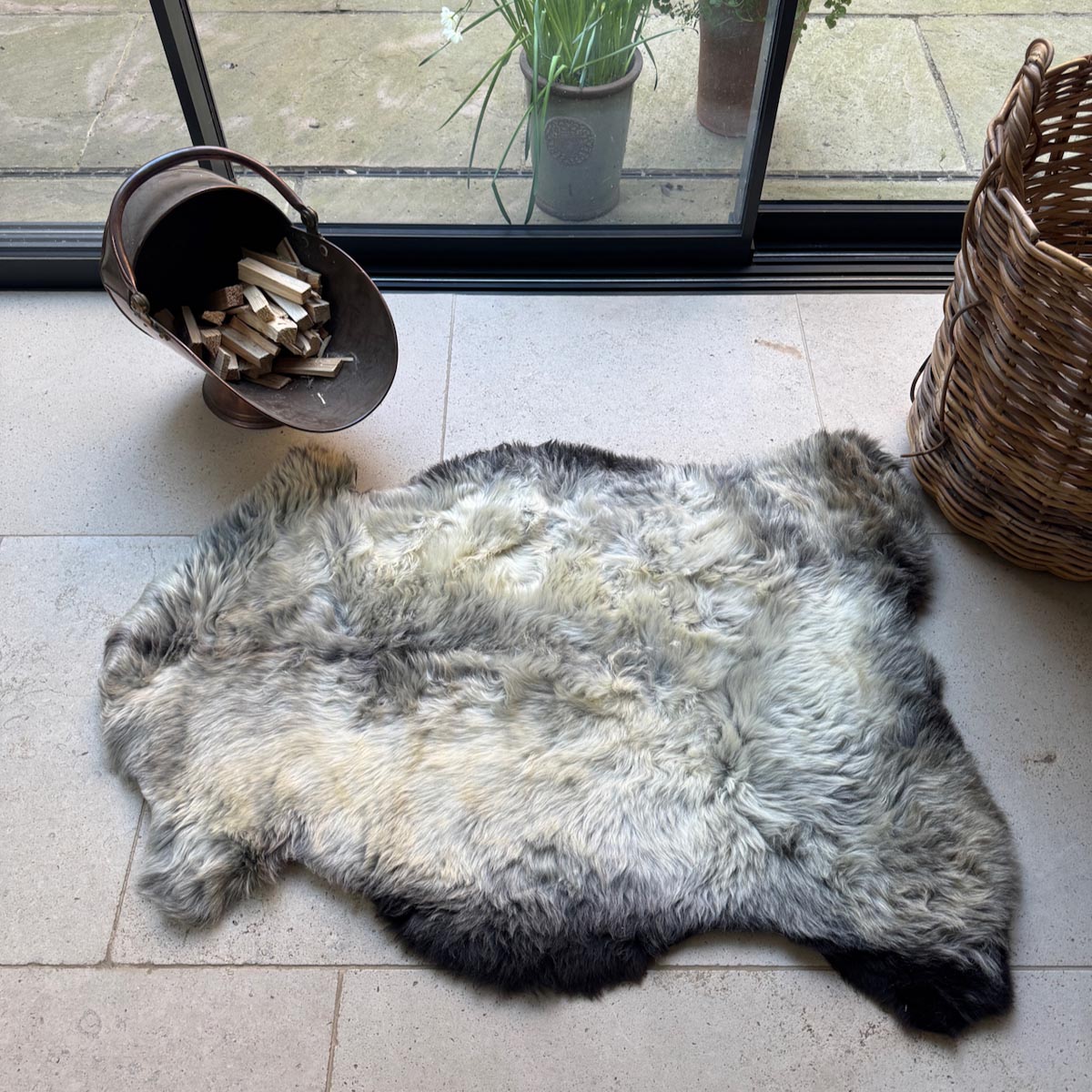 Large Rare Breed British Sheepskin – Ash & Charcoal Ripple