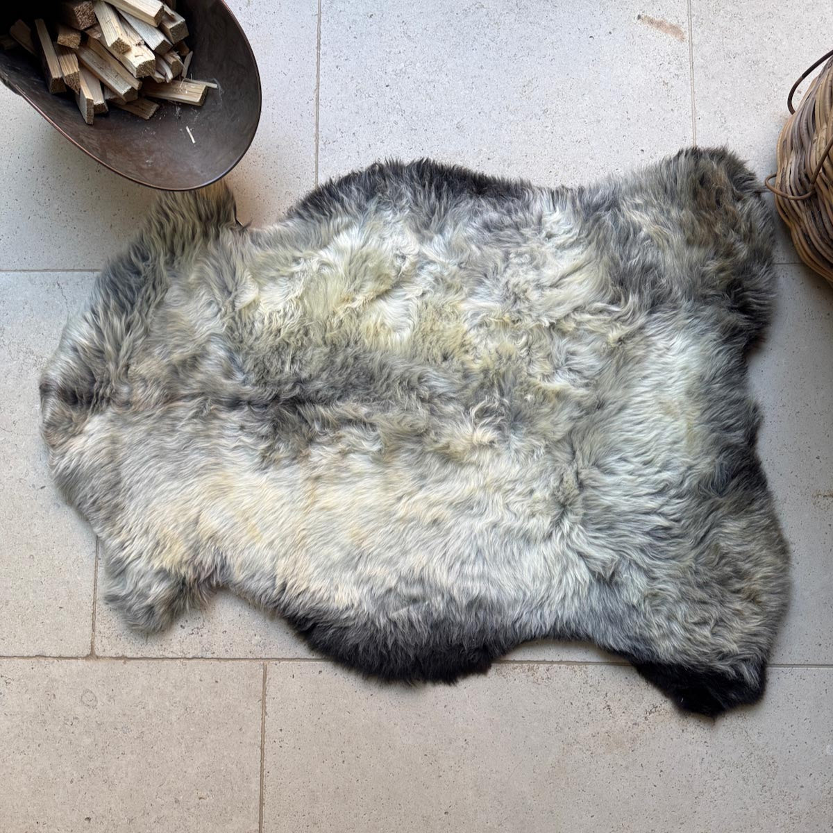 Large Rare Breed British Sheepskin – Ash & Charcoal Ripple