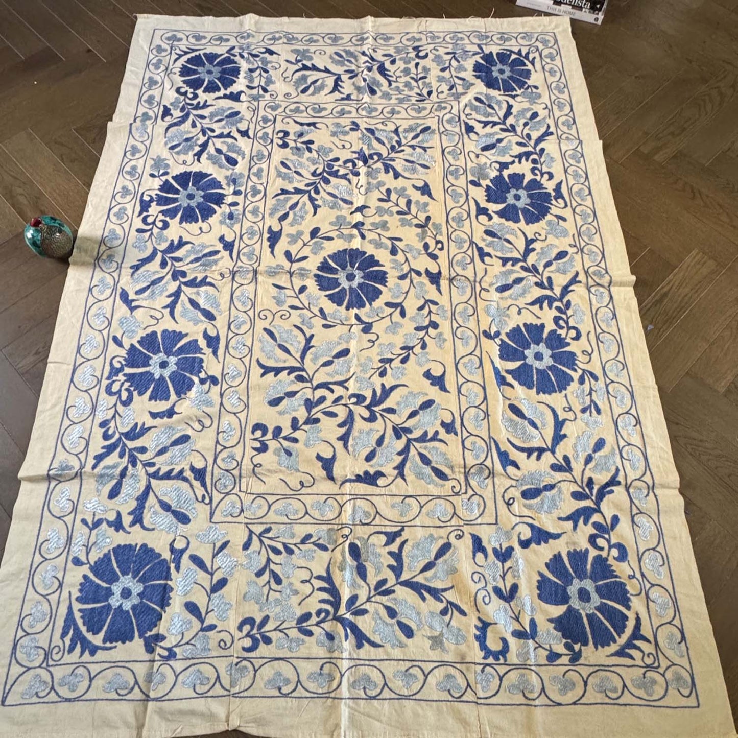 Ouzbeki Suzani Mur textile brodé à la main suspendu | Décoration intérieure | Coureur | 100 cm x 100 cm SUZ220518017