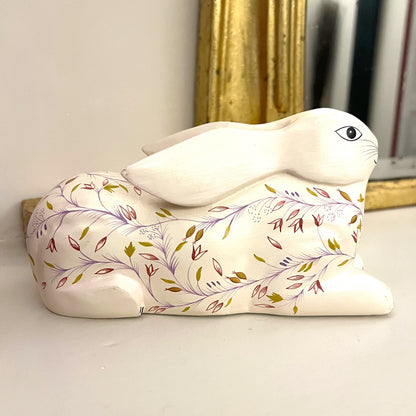 Hand Painted Florals Carved Wooden Rabbit / Hare Easter Decoration