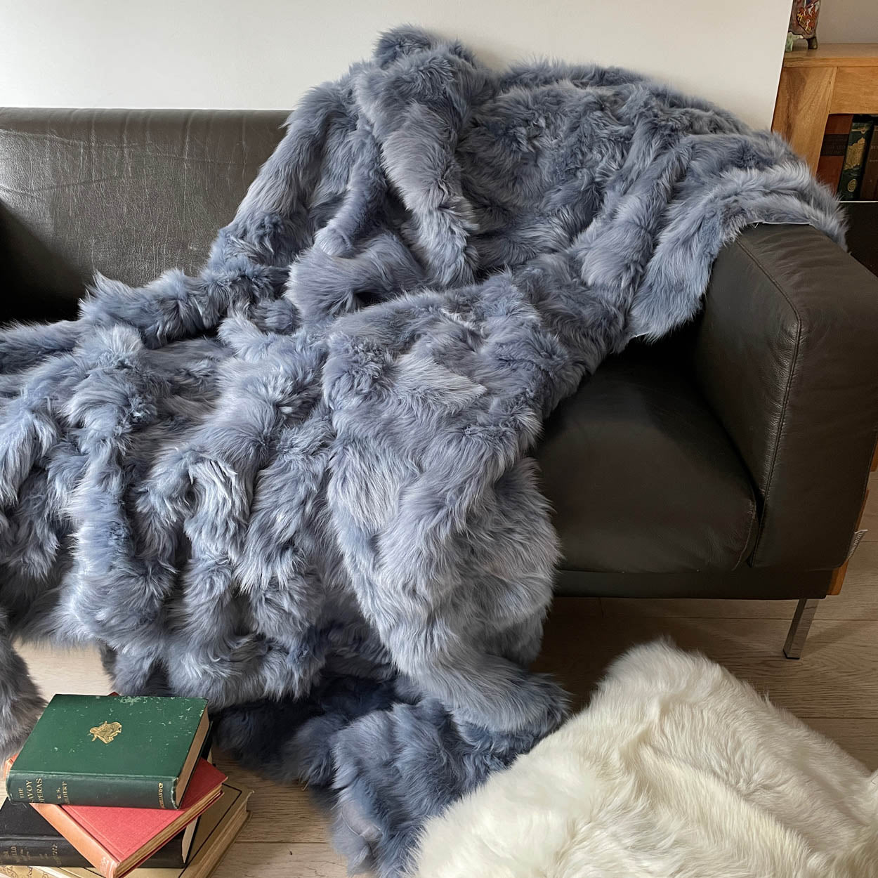 Cornish Blue Toscana Shearling Throw | Rug | Wildash London